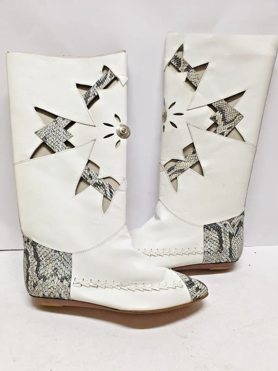 INDIAN BOOTS Knee High Woman WHITE LEATHER Boty