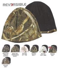 REVERSIBLE Mossy Oak Realtree Camo Fleece/Black Cold Weather Hunting Beanie Cap 