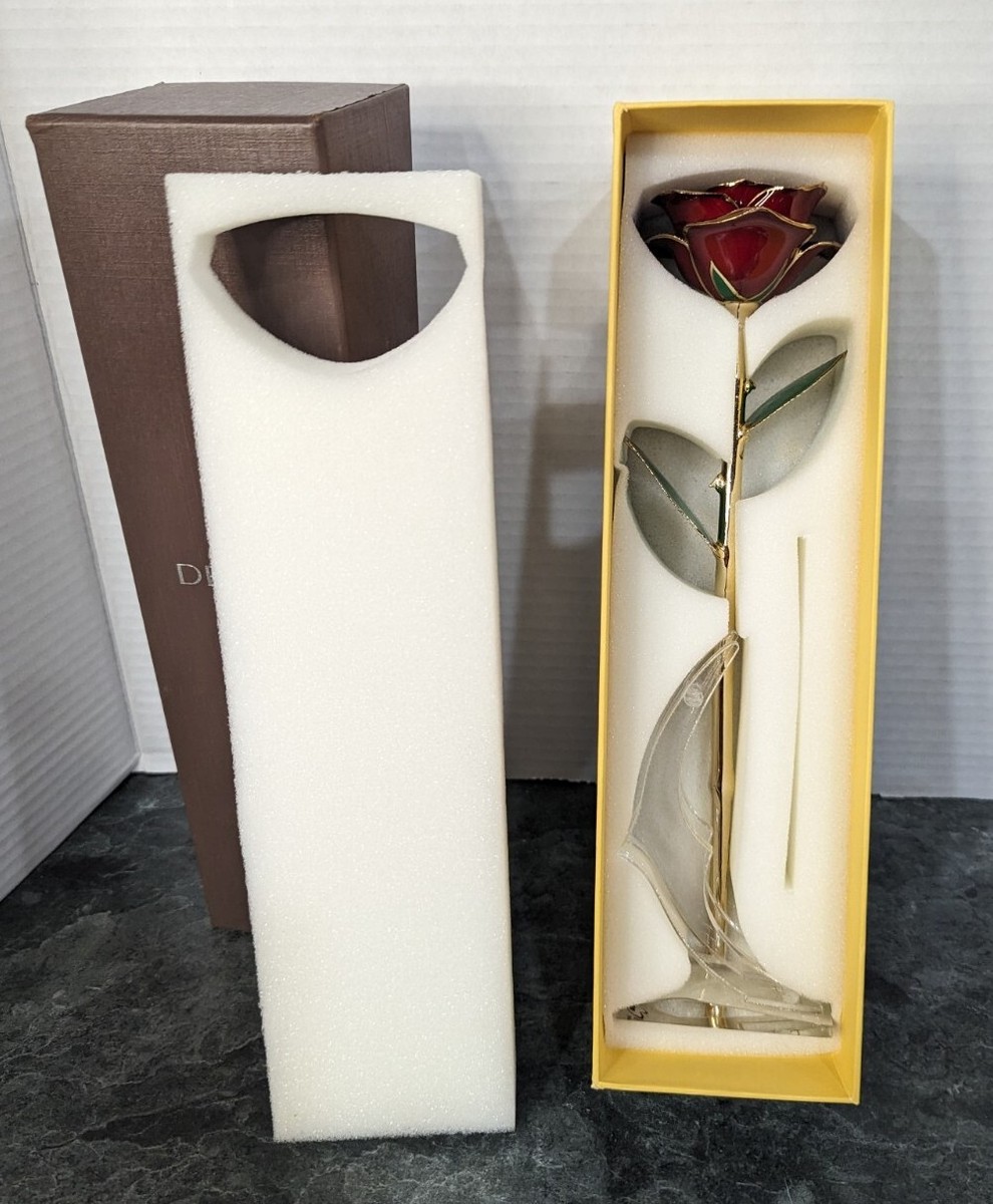 Rose DeFaith 24K Gold Dipped Red LONG STEM Rose With Stand Gift
