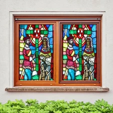 3D Green Cross 242NAO Window Film Print Sticker Cling Stained Glass UV Block Fay