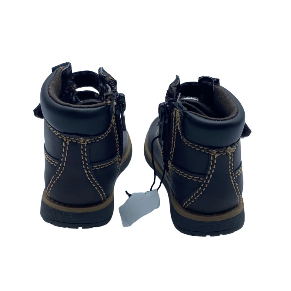 NWT Smart Fit Little Boy Toddler Brown Faux Vegan Leather Adjustable Boots Sz 5 - Image 3 of 4