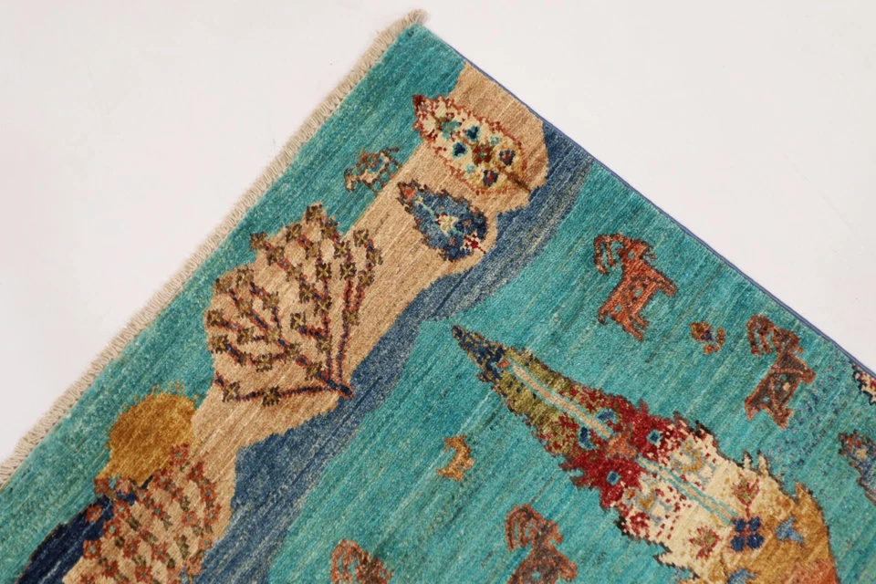 5x5 ft Tribal Animal Area Rug Afghan Hand Knotted 100% Wool Dye Rug Bedroom Rug - Image 4 of 4