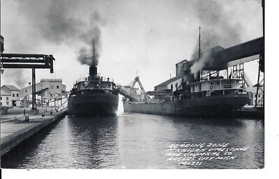 Real Photo Postcard Michigan Rogers City Ore Boats Limestone & Chemical Co