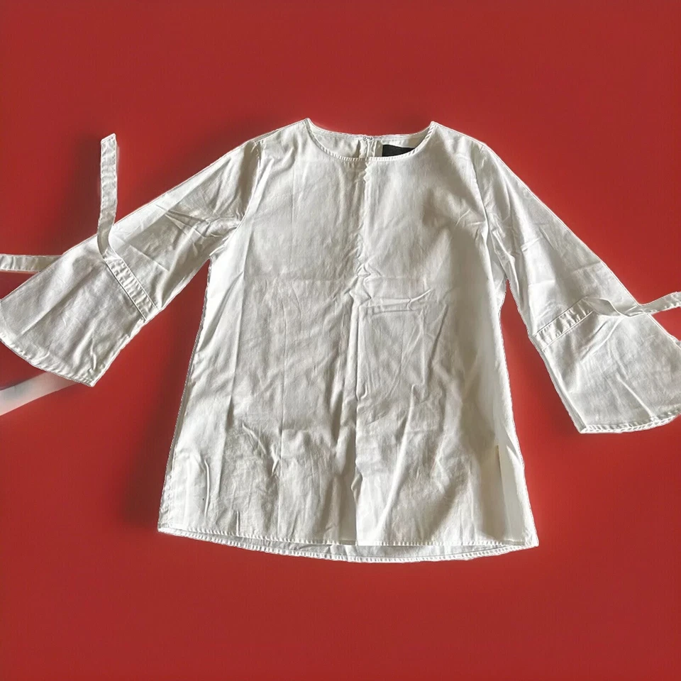 Blusa túnica Claridge + King para mujer talla M blanca manga campana 3/4 cuello redondo Foto 3 de 4