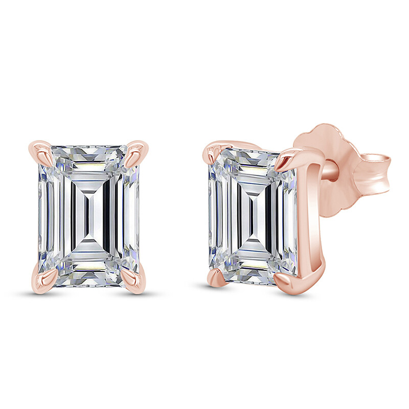 2ct Emerald Cut Moissanite Stud Earrings in 18K Rose Gold