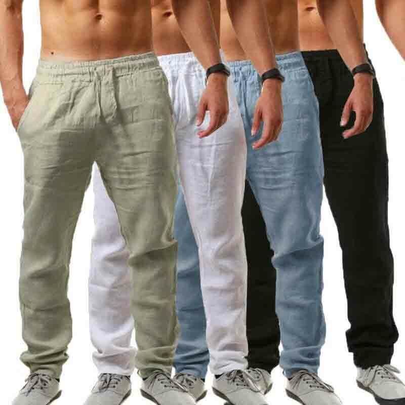 Image 01 - Men's Cotton Linen Harem Casual Pants Loose Baggy Drawstring Yoga Long Trousers