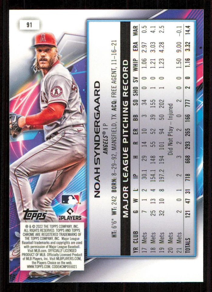 2022 Topps Cosmic Chrome #91 Noah Syndergaard - Image 2 of 2