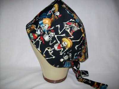 Men/Women Surgical Scrub Cap Lined Skeleton Day of The Dead Band Music 