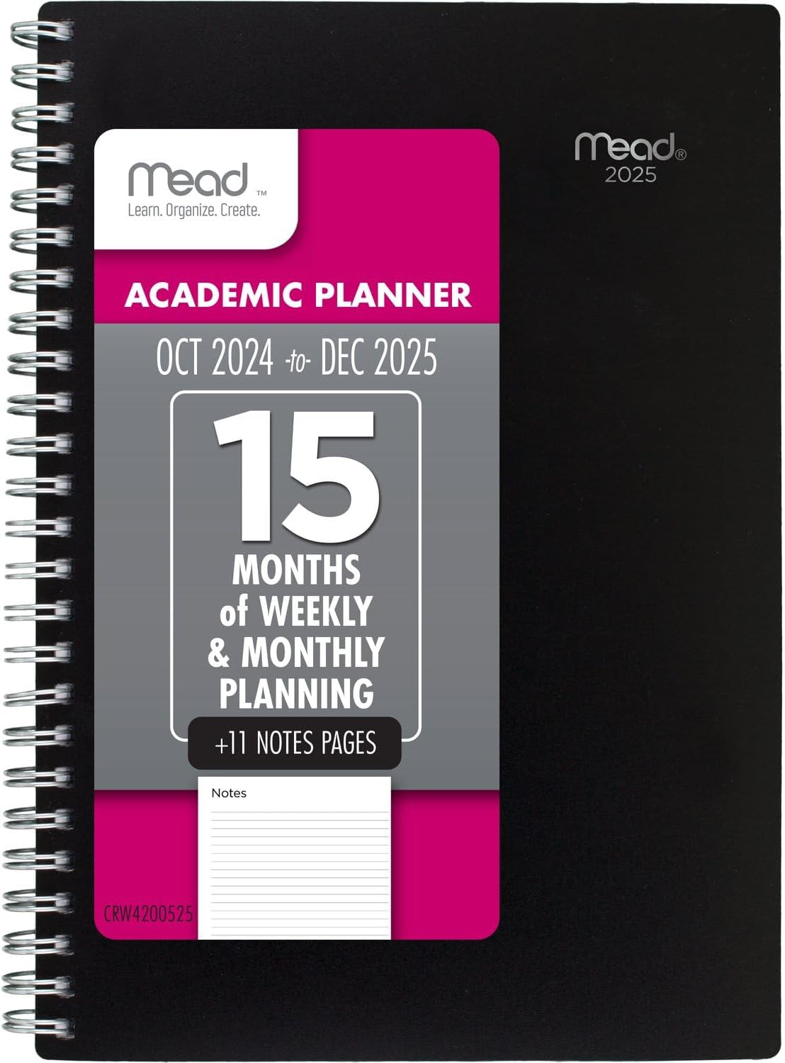 2025 Weekly & Monthly Planner - 15 Months, Compact 5.5x8.5, Sleek Black Design