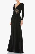 Mac Duggal Black Embellished Long Sleeve Jersey Gown Size 8