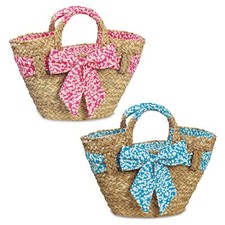 Borsa a Cestino Con Fiocco Shopper Acquisti Cesto Intessuto Paglia Mais
