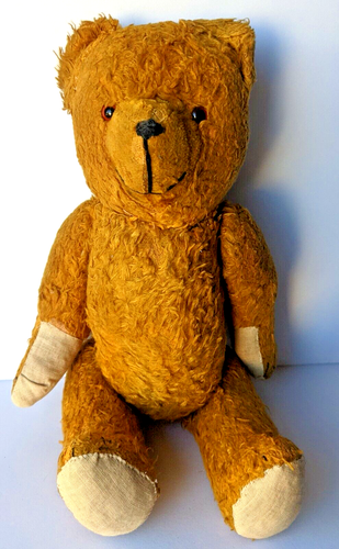 HONEY BROWN TEDDY BEAR. EXCELSIOR STUFFED ARTICULATED ANIMAL PLUSH, PADDED FEET - Picture 2 of 11