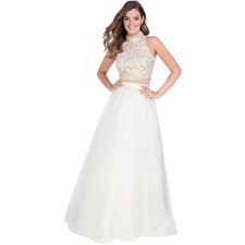 Terani Couture Embellished Top  White Tulle Skirt 2 pc Long Dress Sz 6  141