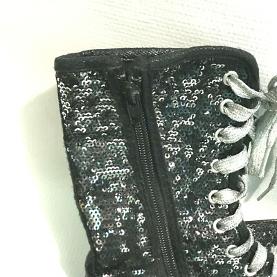 Skechers Twinkle Toes High tops,Black Silver Sequins Lace Up