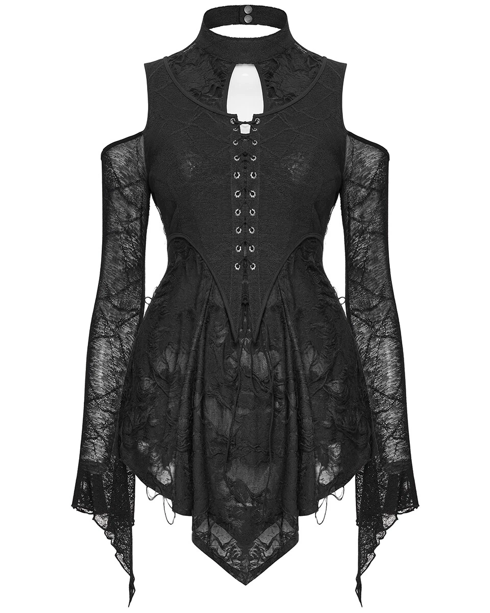 Punk Rave Womens Gothic Lace-Up Tunic Top - Extended Size Range
