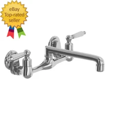 Builders Double-Handle Wall Mount Low-Arc Standard Kitchen Faucet in Polished Ch