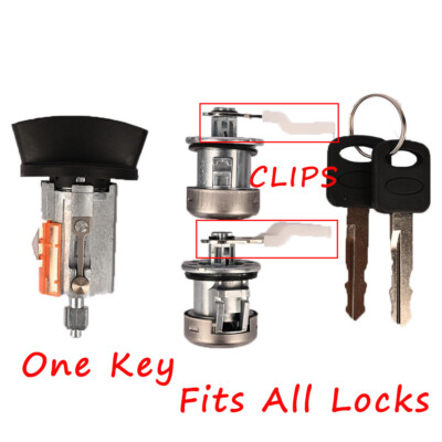 PAIR DOOR LOCK CYLINDER & IGNITION SWITCH MATCHED 2 SAME KEYS FOR FORD W/CLIPS 
