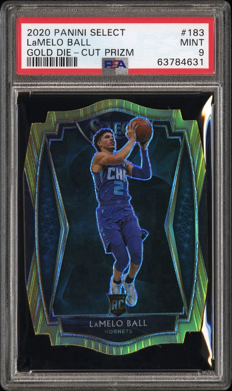 LAMELO BALL 2020/21 PANINI SELECT #183 RC GOLD DIE CUT PRIZMS 7/10 PSA 9