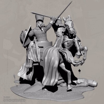 1/35 resin figure model Crusader Knight Battle 3D Printing Unassembled Unpainted