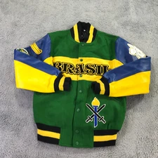 Opening Ceremony Jacket Mens Small Brasil Varsity Bomber Patch Tigers Lion Blue