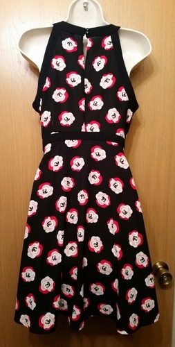 ELLE Brand Black with Red/Pink Floral Knee Length Mock Neckline Dress Size 4 - Bild 2 von 4