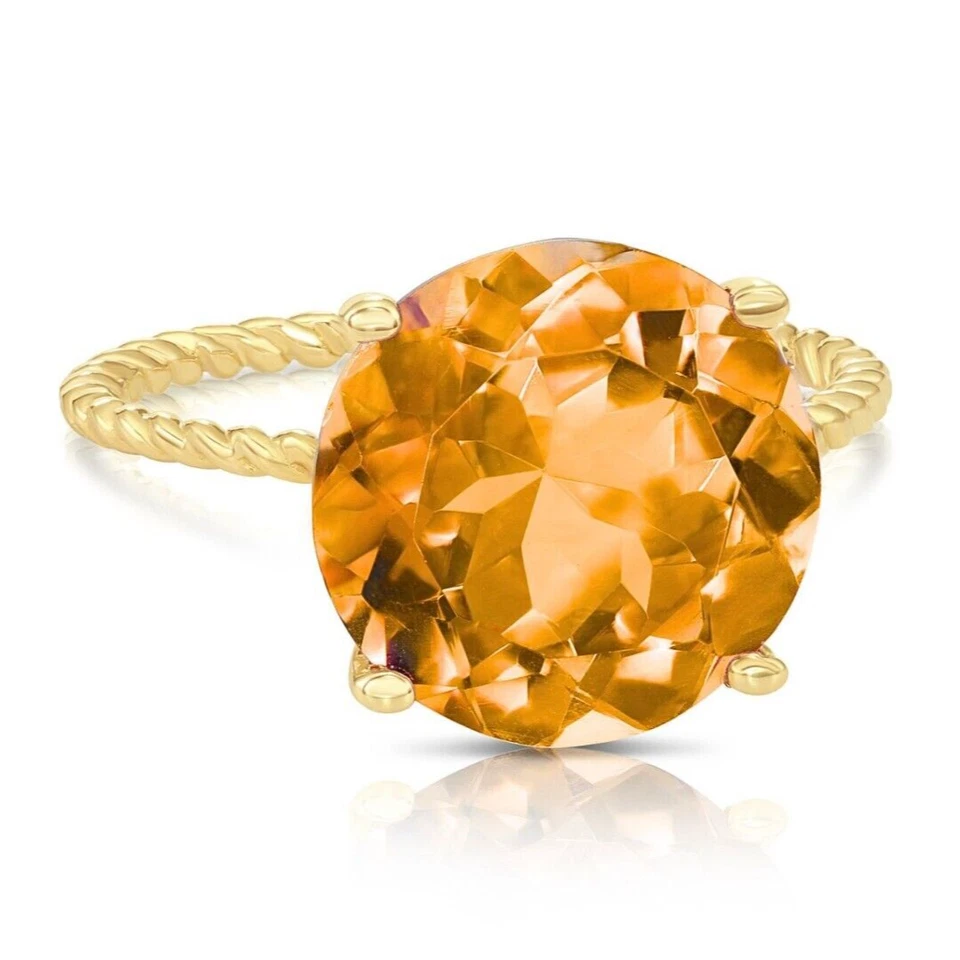 Anillo de compromiso solitario de piedras preciosas de citrino natural de 5 quilates de oro amarillo macizo de 14 quilates Foto 2 de 4