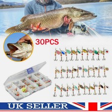 30* Metal Spinners Fishing Lures Sea Trout Pike Perch Salmon Bass Tackle Box Kit