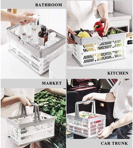 9/19L Portable Collapsible Shopping Cart Basket Crates Plastic Picnic Camping - Picture 9 of 14