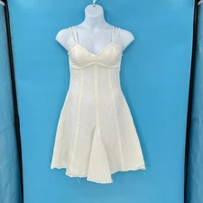Y2K Ivory Babydoll Dress Medium Fairycore Boho Frayed Corset Style Mini Festival