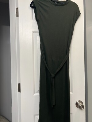Womens ALYA Dark Green Knit Midi Dress With front Tie and Side Slits Size Medium | eBay Womens ALYA Dark Green Knit Midi Dress With front Tie and Side Slits Size Medium | eBay