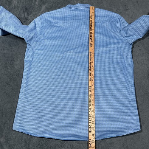 Johnston & Murphy XC Flex Shirt Mens Large Blue Grid Check Flip Cuff - Picture 11 of 13