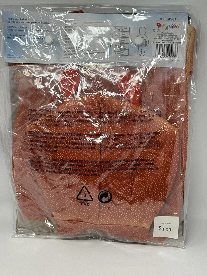 Disfraz Sebastián La Sirenita Disney Infantil/Niño Pequeño Disfraz 12-18 Meses Foto 4 de 4