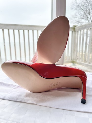 Stuart Weitzman Moody Pimento Red Aniline Almond Toe Patent LeatherPump 8M/38.5B - Picture 6 of 11