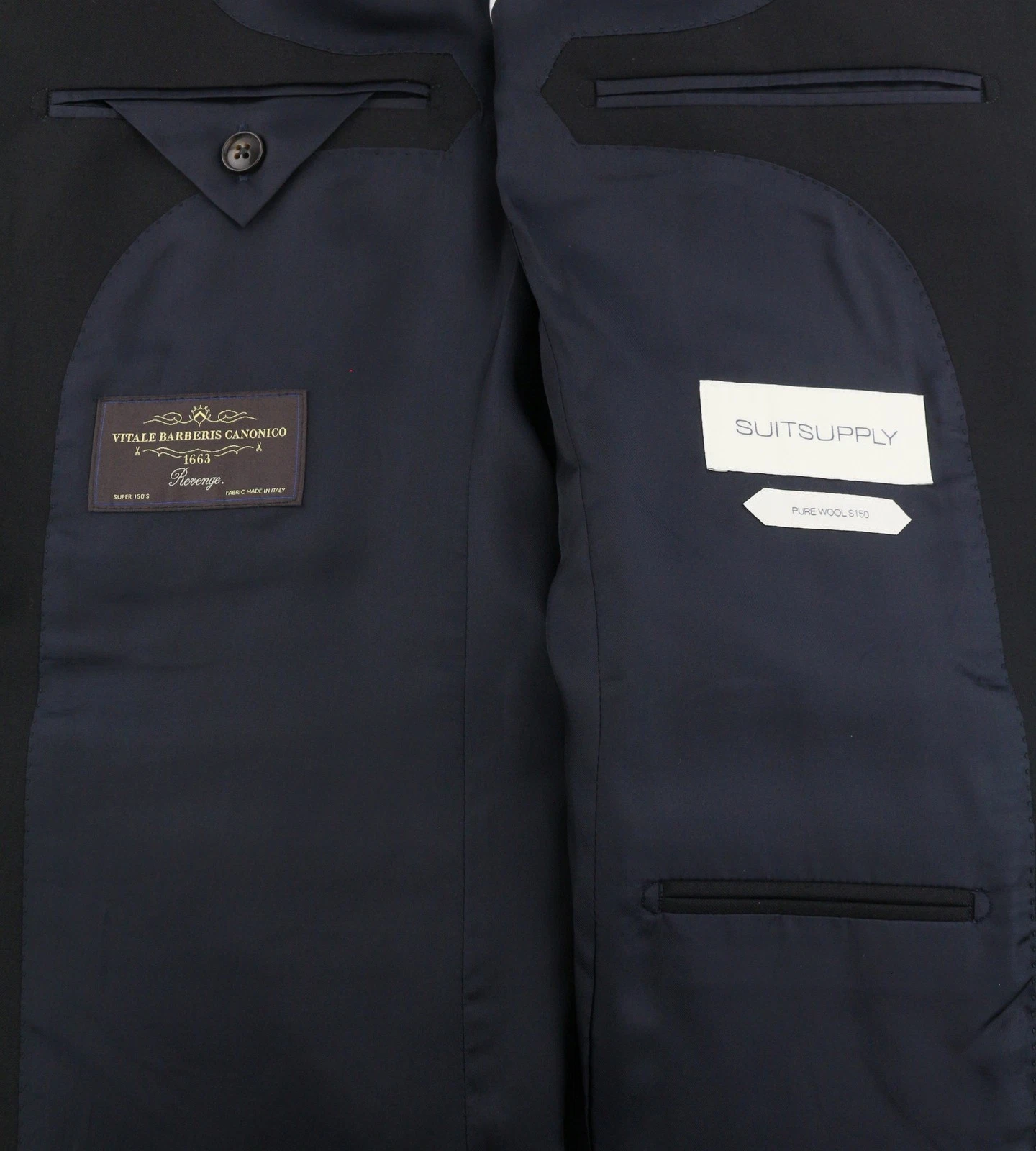SUITSUPPLY Men Blazer Sienna Single Breasted UK38L Black 150'S Wool Notch Lapel - product detail image 7
