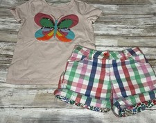 Mini Boden Girls 6 7 Y Dusty Pink Sequin Butterfly Shirt  Plaid Shorts Set PLAY