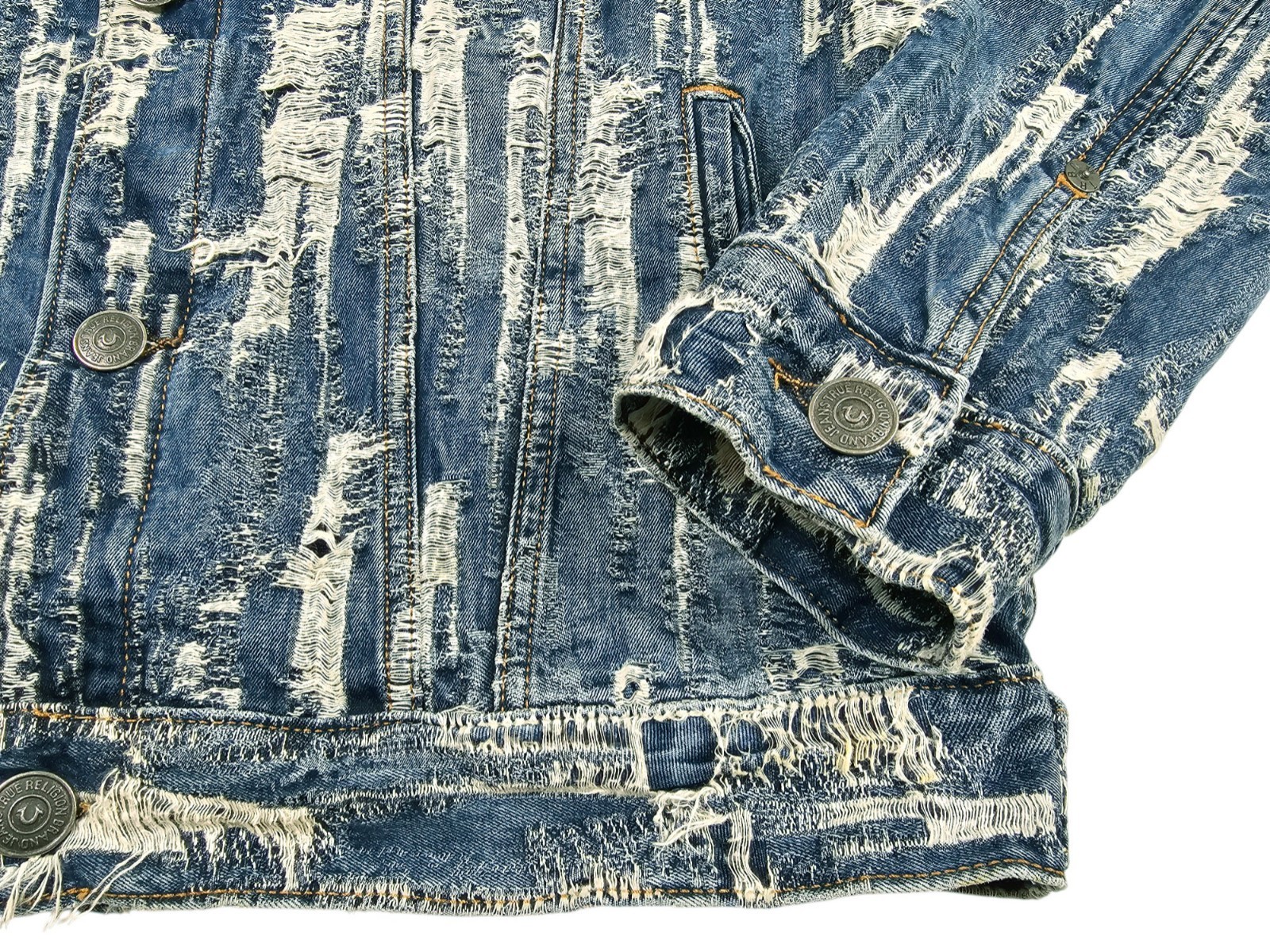 HOT Men's TRUE RELIGION DANNY STREET RIPPED DISTRESS 4 Pcks Denim JACKET Jeans M thumbnail 8