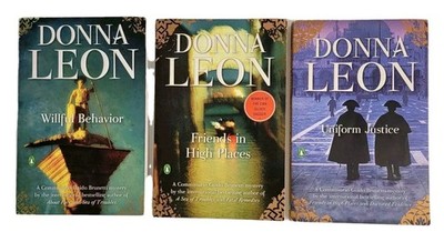 Lot Of 3 Books By Donna Leon Mysteries Willful Behavior Uniform Justice 