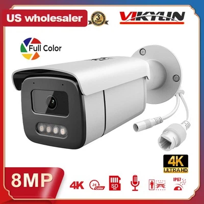 Vikylin 4K 8MP Full Color Security Bullet IP Camera IPC MIC POE Outdoor 3.6mm US
