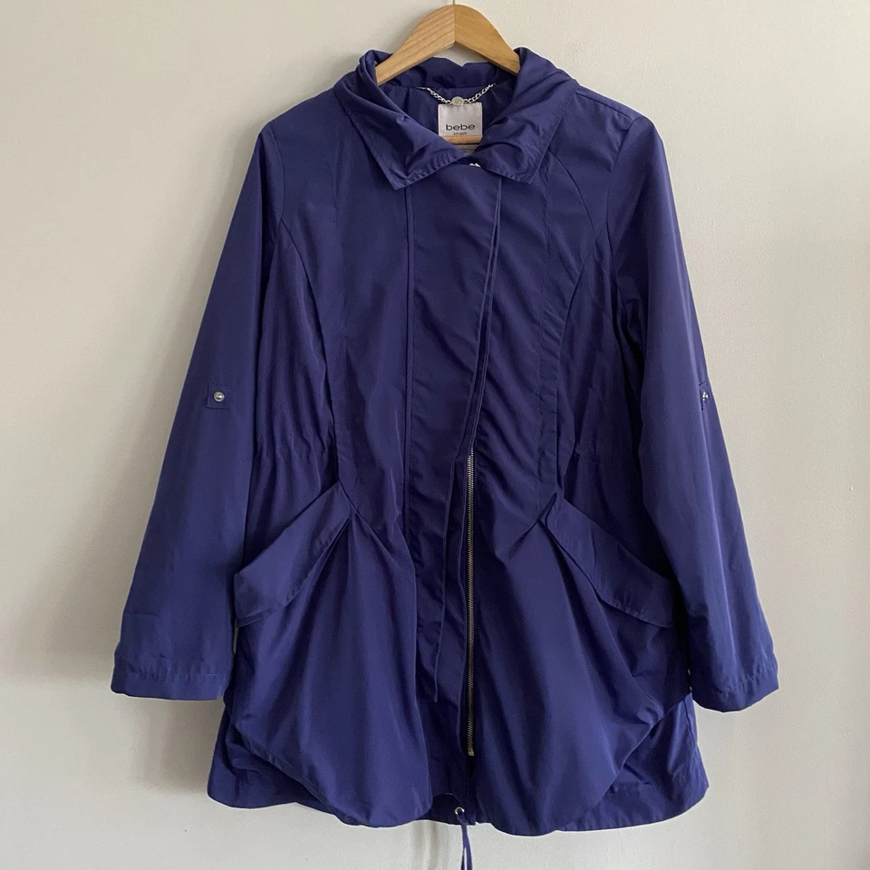 Gabardina Bebe Grande Azul Púrpura Leopardo Forrada Satinada Diseñador Rara De Colección Y2K Foto 2 de 4