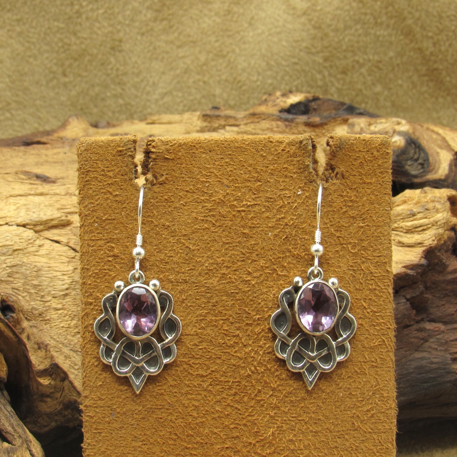 Celtic Style Sterling Silver Dangle Earrings with… - image 1