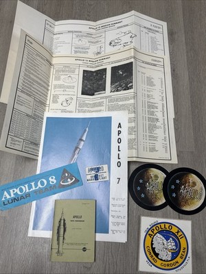 Vintage Apollo NASA Ephemera Lot Apollo 7 8 12 13 Handbook Decals Stub Space JD