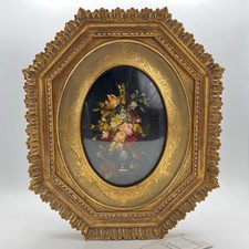 Quadro antico dipinto a olio su rame quadretto fiori cornice oro stile barocco