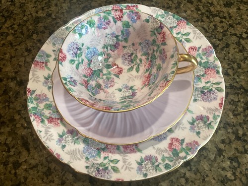 Vintage Shelley Bone China Oleander Summer Glory Trio Cup, Saucer & Plate Chintz