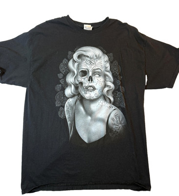 Marilyn Monroe Sugar Skull TShirt XL Black Gothic Tattoo Dia De Los Muertos Y2K