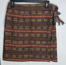 Vintage 90s Wrap Mini Skirt Petite 8 Boho Festival Tribal Woven Cotton Tie Side