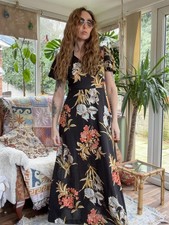 Vintage 1970s Maxi Dress Long floaty Floral Dress With Short Flared Sleeved 12