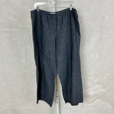 Eileen Fisher Blue Linen Wide Leg Cropped Pants Coastal Summer L