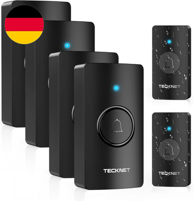 TECKNET Funkklingel, Batteriebetriebene Türklingel Mit 4 Empfängern & 2 Sendern,