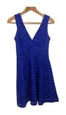 Lipsy London Blue Lace Lined Dress Size Uk 8 Party Evening Wear Fitted Midi