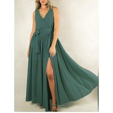 NEW Mia Joy Joyfolie Womens Medium Mariam Dress Deep Teal Green V-Neck Maxi